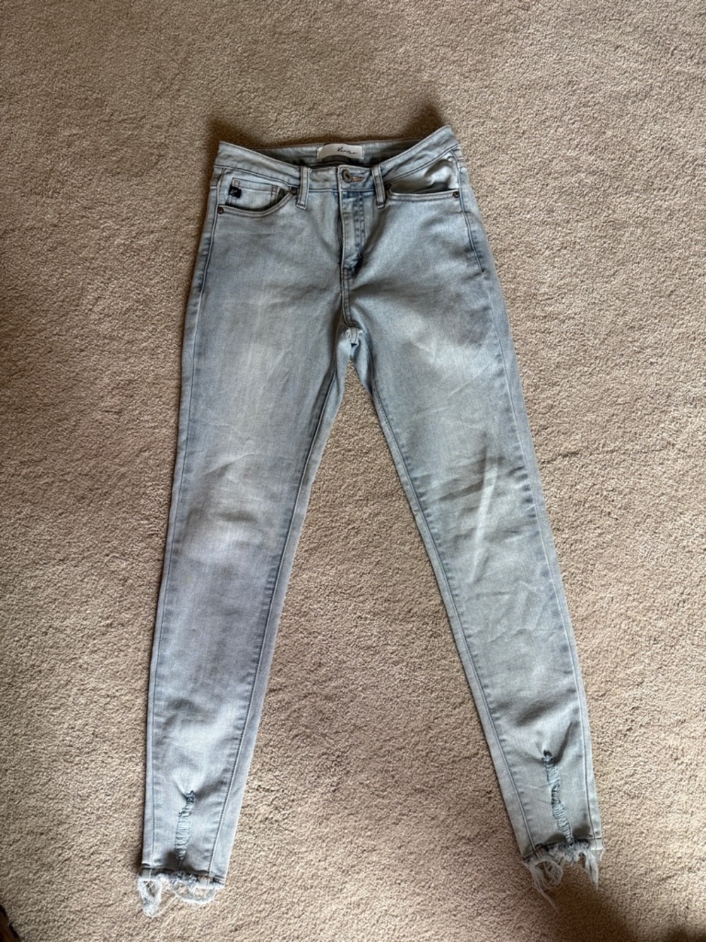KanCan Light Gray Skinny Jeans with Distressed Hem